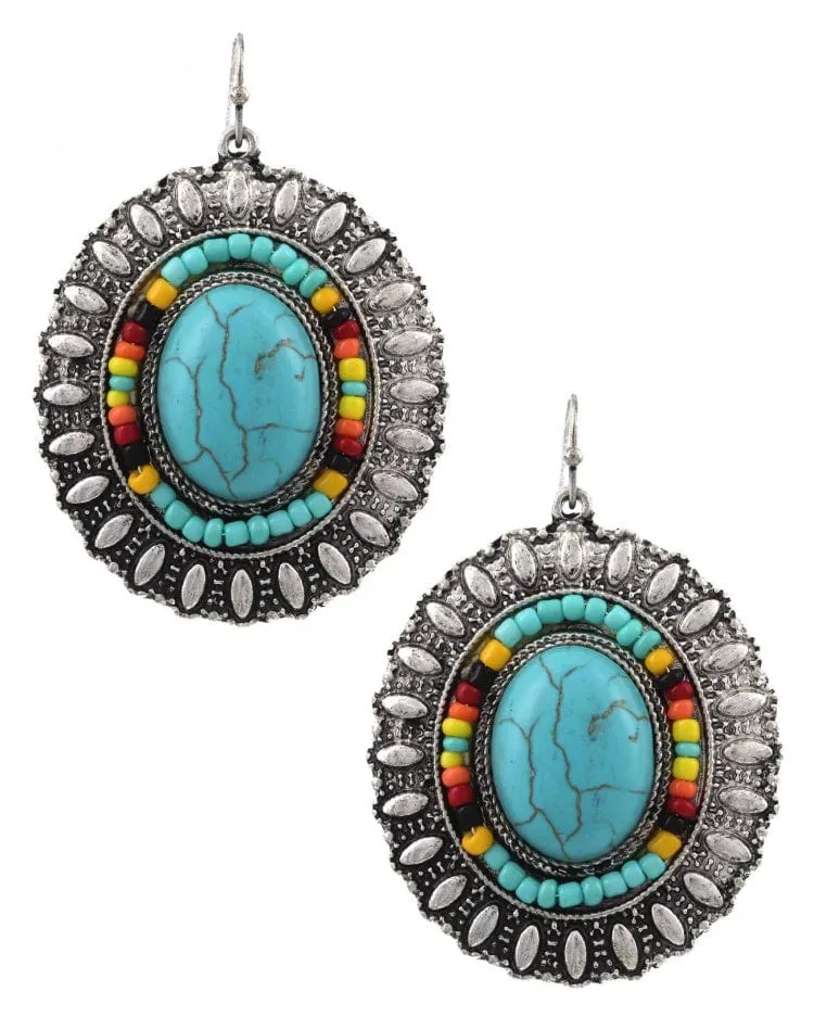 Concho Stone Metal Dangle Earring Set