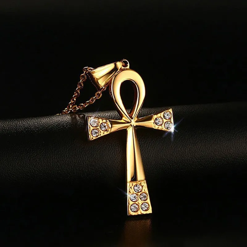 Crystal Key To Life Necklaces For Women Men Stainless Steel 20/24 Inch Chain