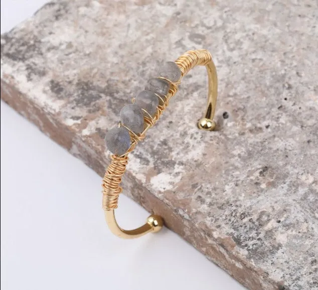 Crystal Wire Wrap Gold Cuff Bracelets