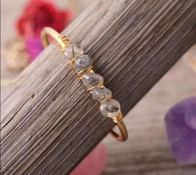 Crystal Wire Wrap Gold Cuff Bracelets