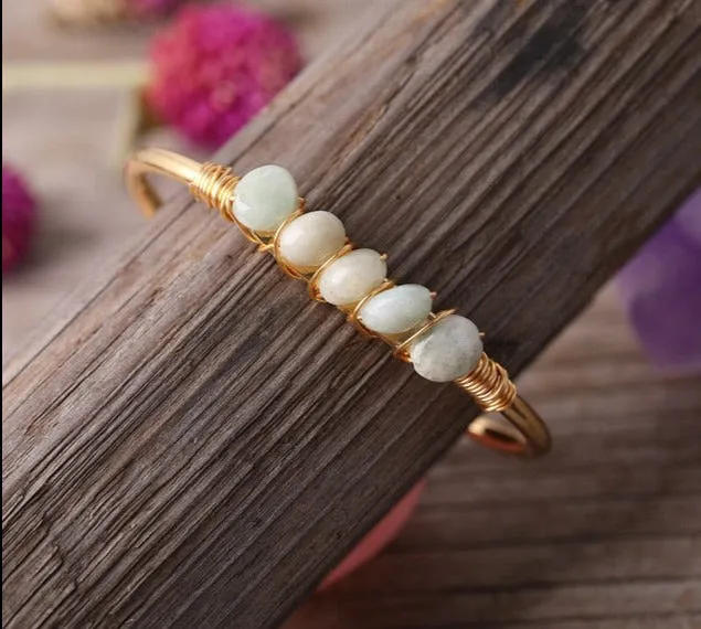 Crystal Wire Wrap Gold Cuff Bracelets