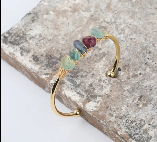 Crystal Wire Wrap Gold Cuff Bracelets