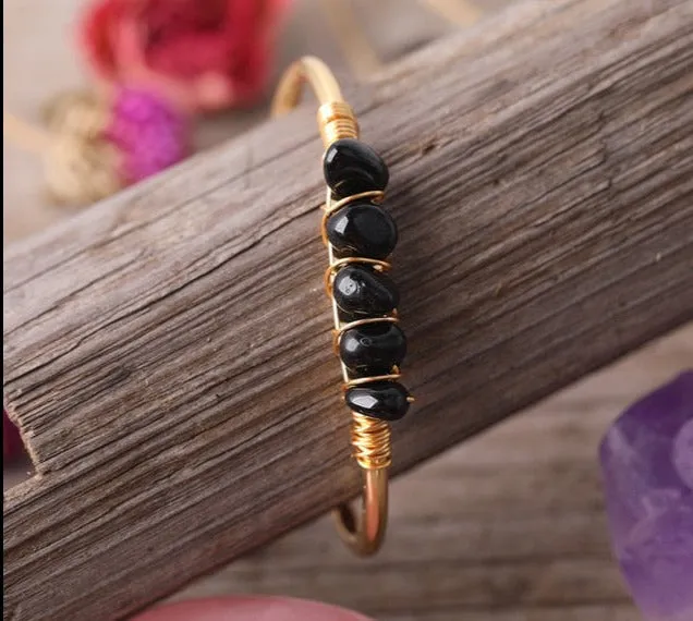 Crystal Wire Wrap Gold Cuff Bracelets