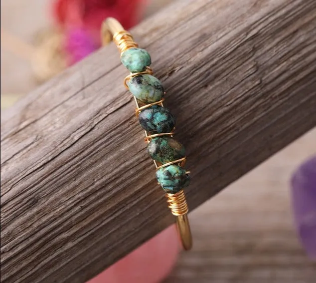 Crystal Wire Wrap Gold Cuff Bracelets