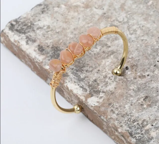 Crystal Wire Wrap Gold Cuff Bracelets