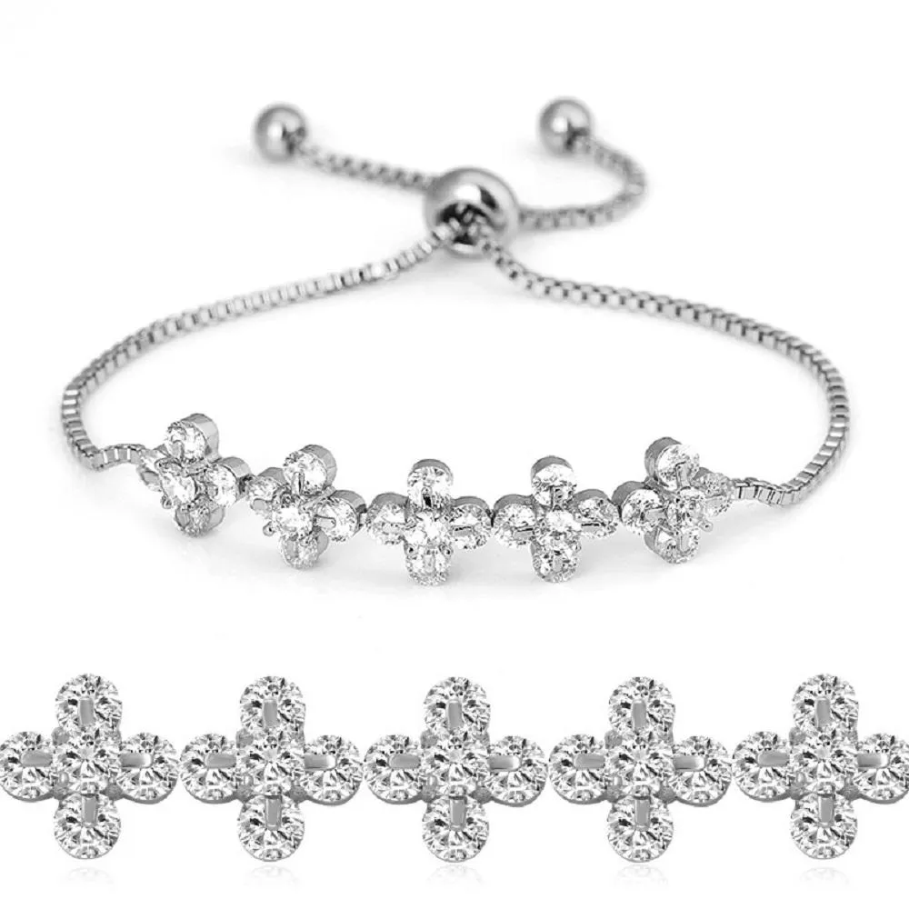 Cubic Zirconia Crystal Four Leaf  Bracelets for Women