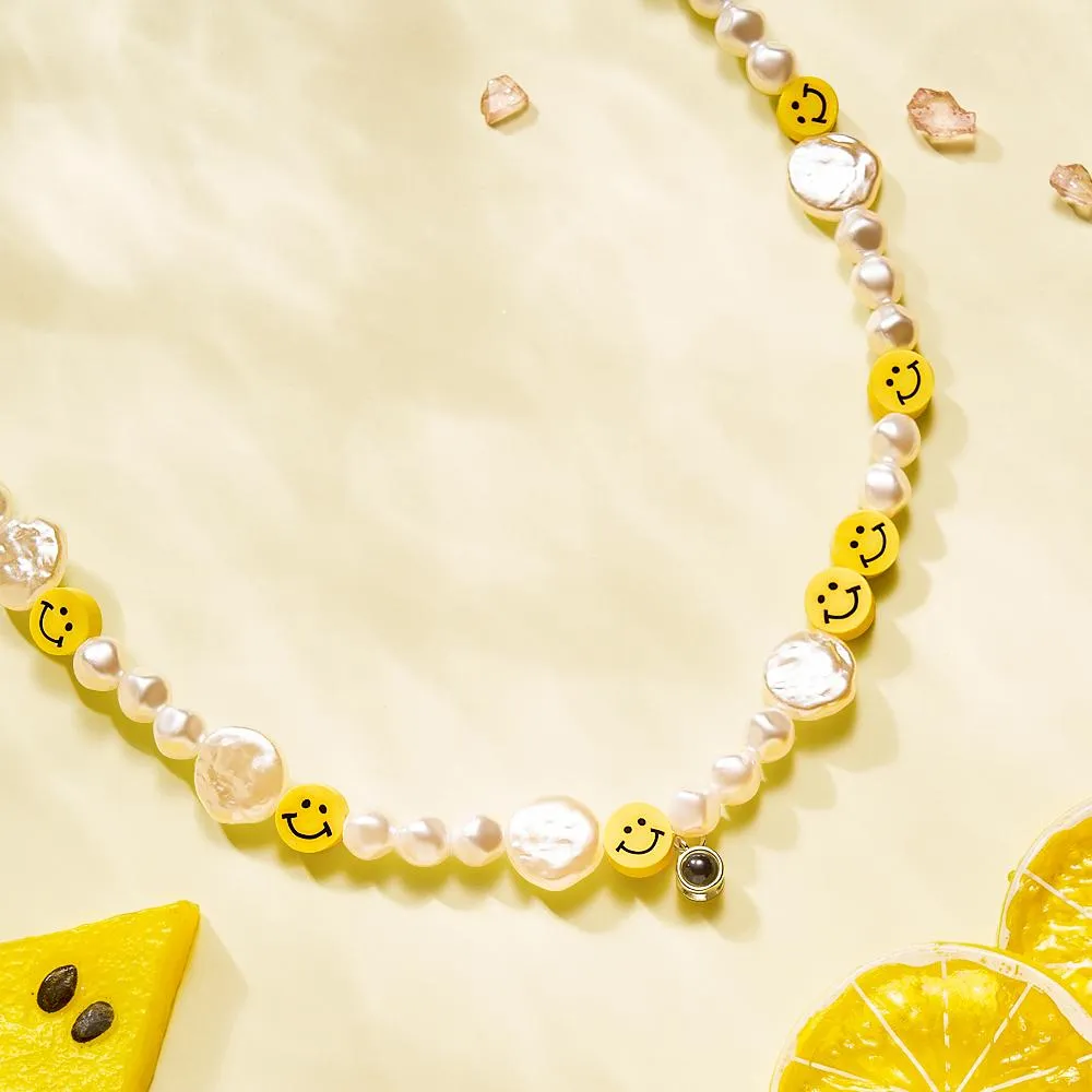 Custom Projection Necklace Smile Face Pearl Irregular Summer Y2K Collar Gift