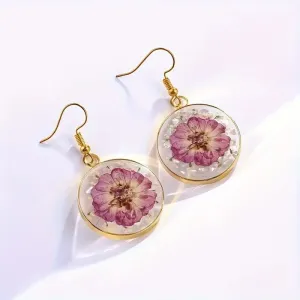 Daisy Dangle Drop Earrings - Pink
