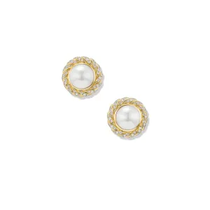 David Yurman Pearl Classics Cable Halo Button Earrings in 18K Yellow Gold with Diamonds 13mm
