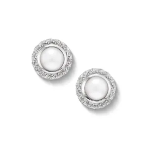 David Yurman Pearl Classics Cable Halo Button Earrings in Sterling Silver with Diamonds 18.8mm