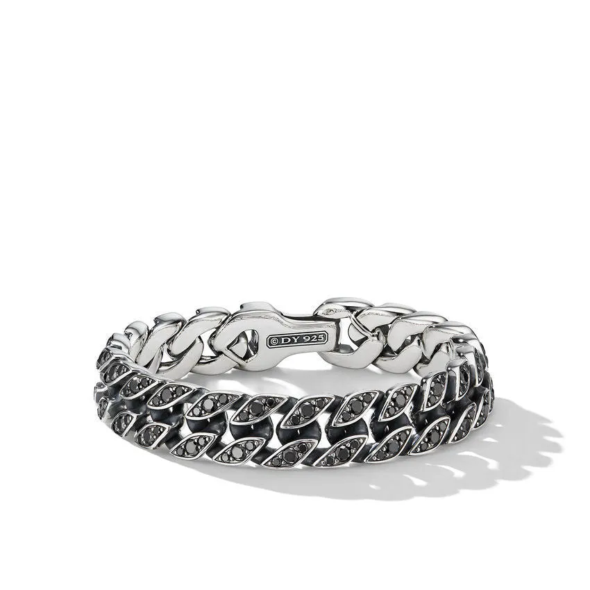 David Yurman Sterling Silver with Black Diamonds 14.5mm Curb Chain Bracelet - Large