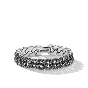David Yurman Sterling Silver with Black Diamonds 14.5mm Curb Chain Bracelet - Large
