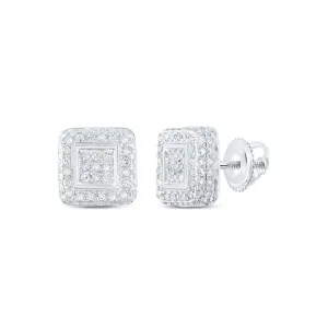 Dazzling Brilliance: 10kt White Gold Womens Round Diamond Square Earrings 1/2 Cttw