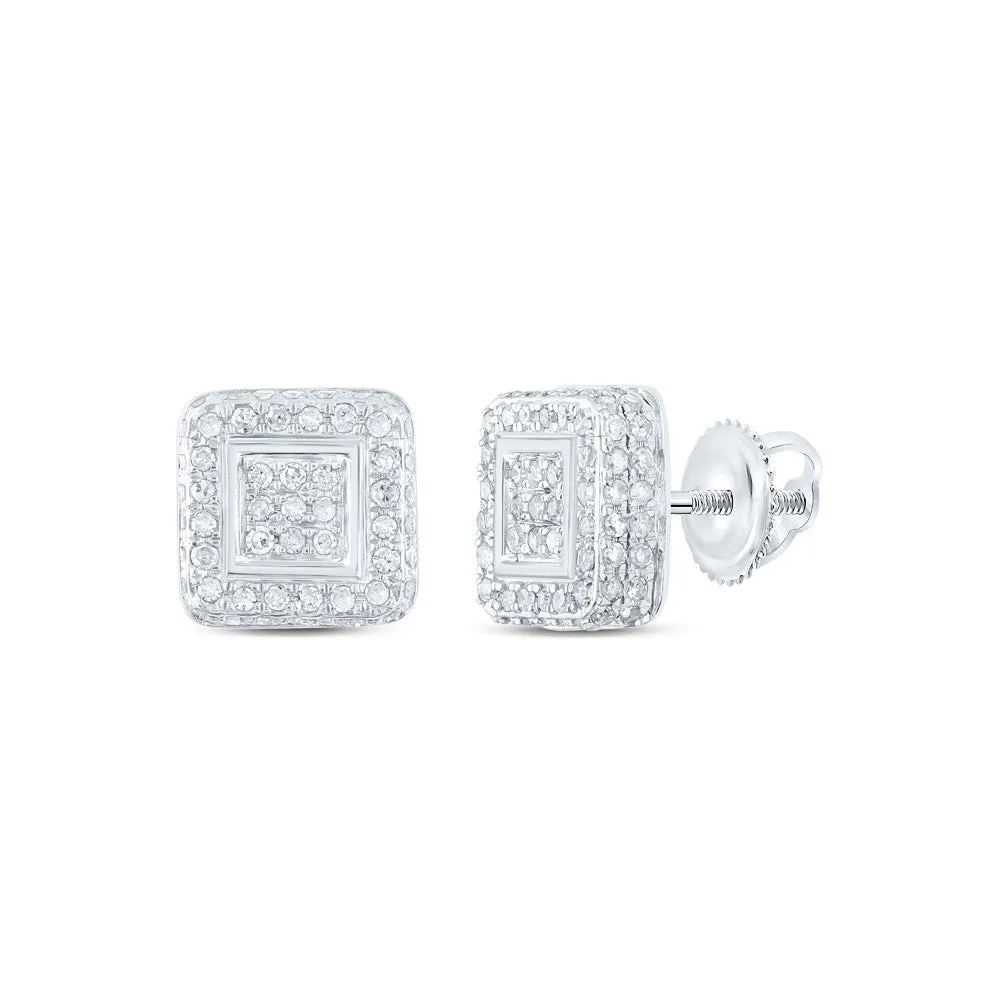 Dazzling Brilliance: 10kt White Gold Womens Round Diamond Square Earrings 1/2 Cttw