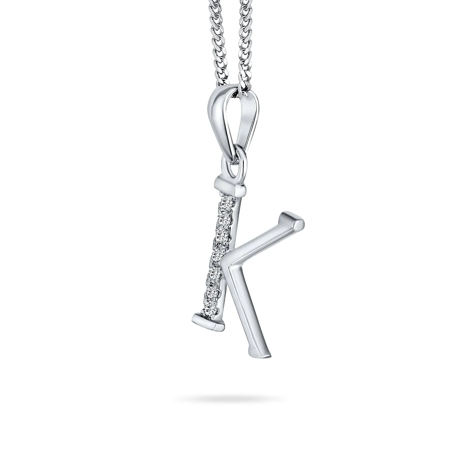 Delicate ABC CZ Initial Pendant Necklace in Sterling Silver with Pave Zirconia