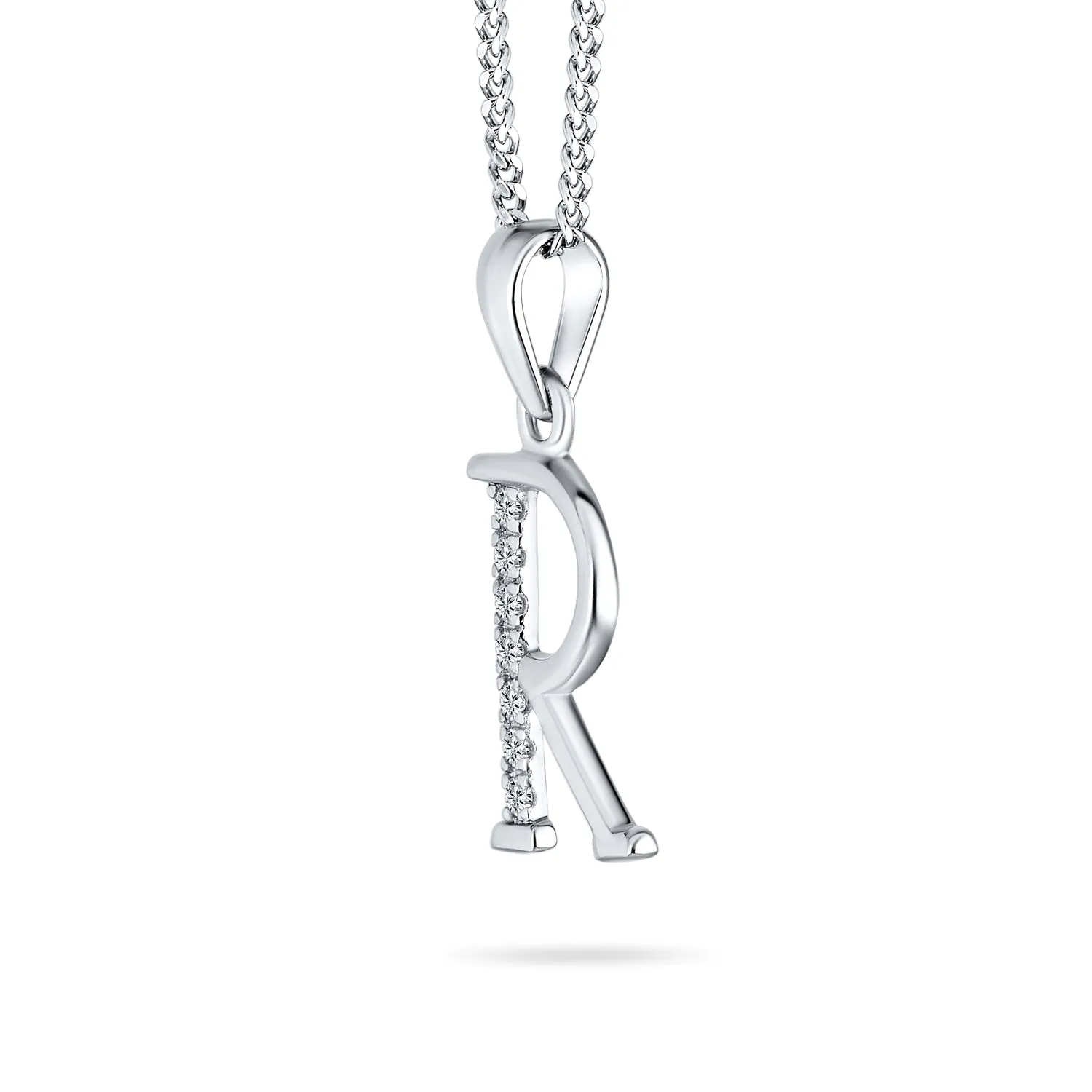 Delicate ABC CZ Initial Pendant Necklace in Sterling Silver with Pave Zirconia