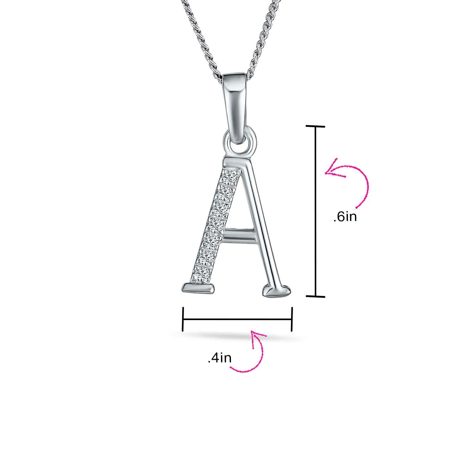 Delicate ABC CZ Initial Pendant Necklace in Sterling Silver with Pave Zirconia