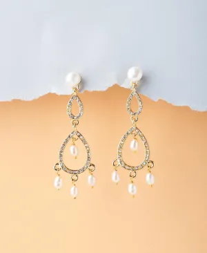 Delicate Stone Studded Pearl Hanging Earring