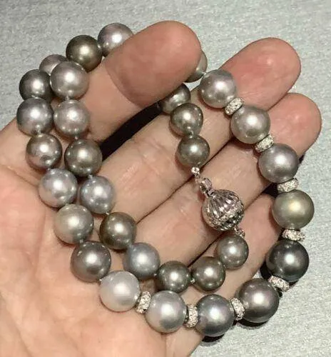 Diamond Tahitian Pearl Necklace 17.25" 12.9 mm 18k Gold 17.25" Certified $12,500 821383