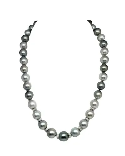 Diamond Tahitian Pearl Necklace 17.25" 12.9 mm 18k Gold 17.25" Certified $12,500 821383