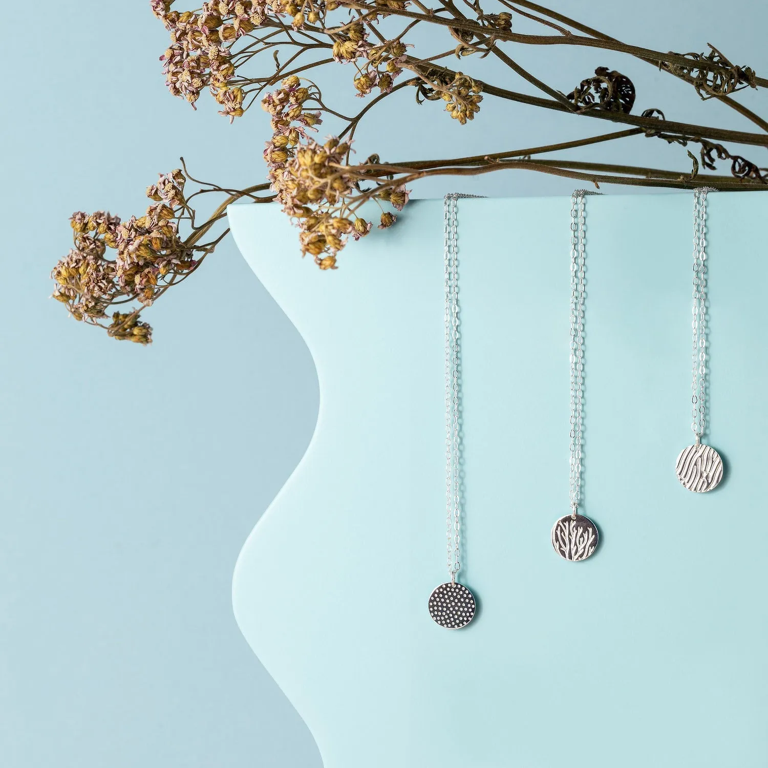 Dots Texture Silver Pendant Necklace