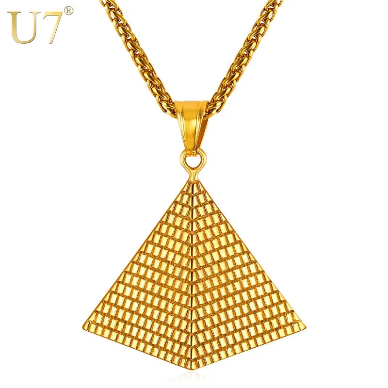 Egyptian Pyramid Women/Men Pendant Necklace Gold Stainless Steel Chain