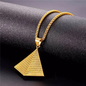 Egyptian Pyramid Women/Men Pendant Necklace Gold Stainless Steel Chain