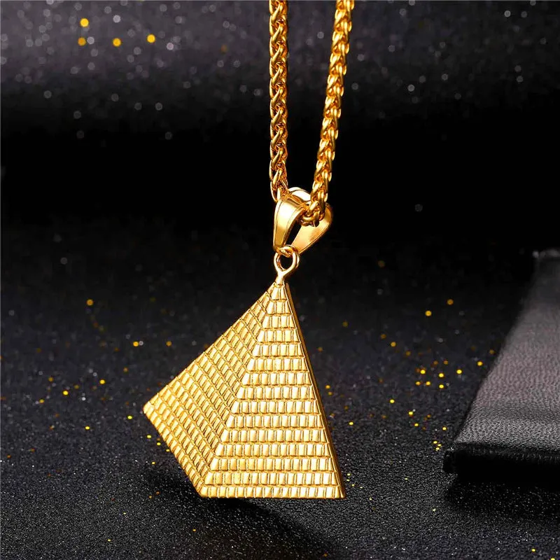 Egyptian Pyramid Women/Men Pendant Necklace Gold Stainless Steel Chain