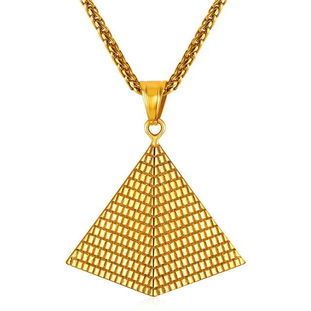 Egyptian Pyramid Women/Men Pendant Necklace Gold Stainless Steel Chain