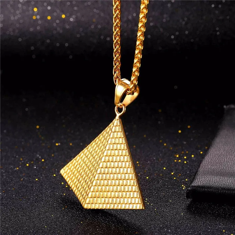 Egyptian Pyramid Women/Men Pendant Necklace Gold Stainless Steel Chain