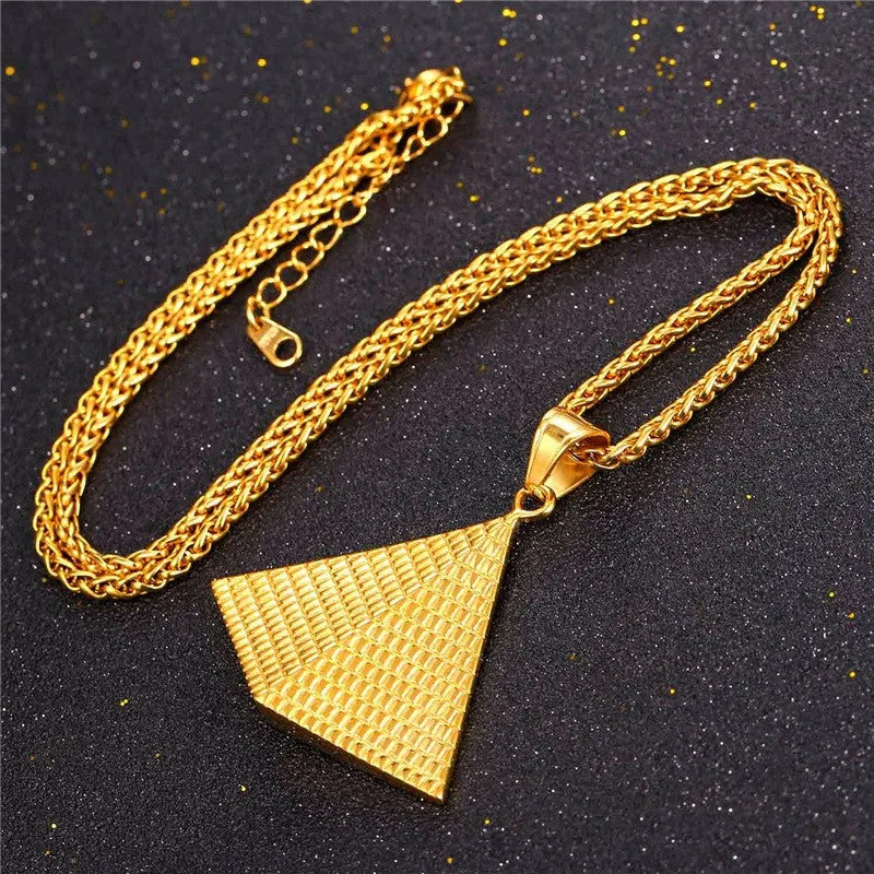 Egyptian Pyramid Women/Men Pendant Necklace Gold Stainless Steel Chain
