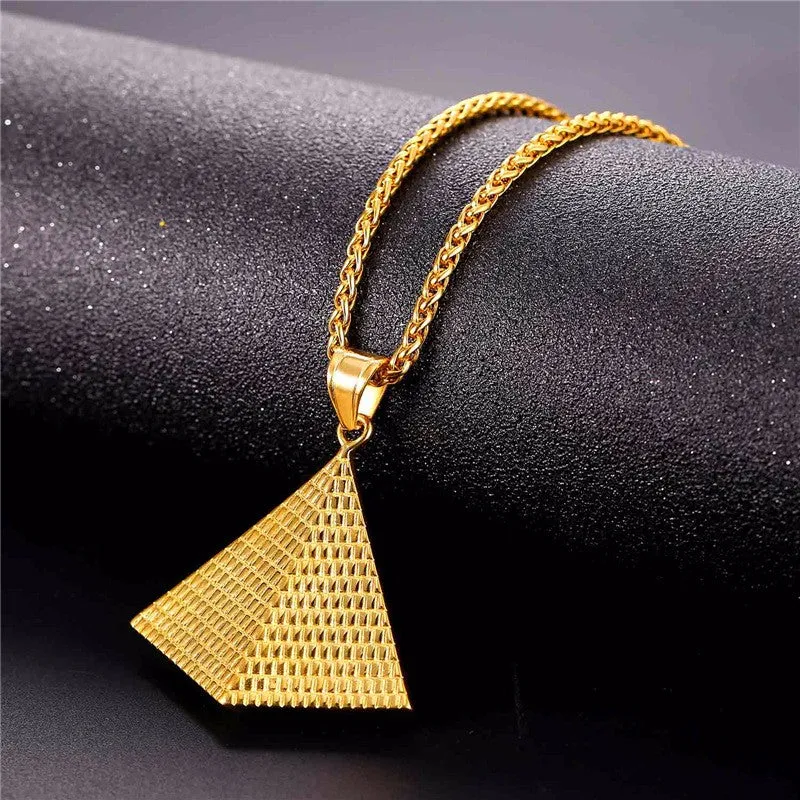 Egyptian Pyramid Women/Men Pendant Necklace Gold Stainless Steel Chain