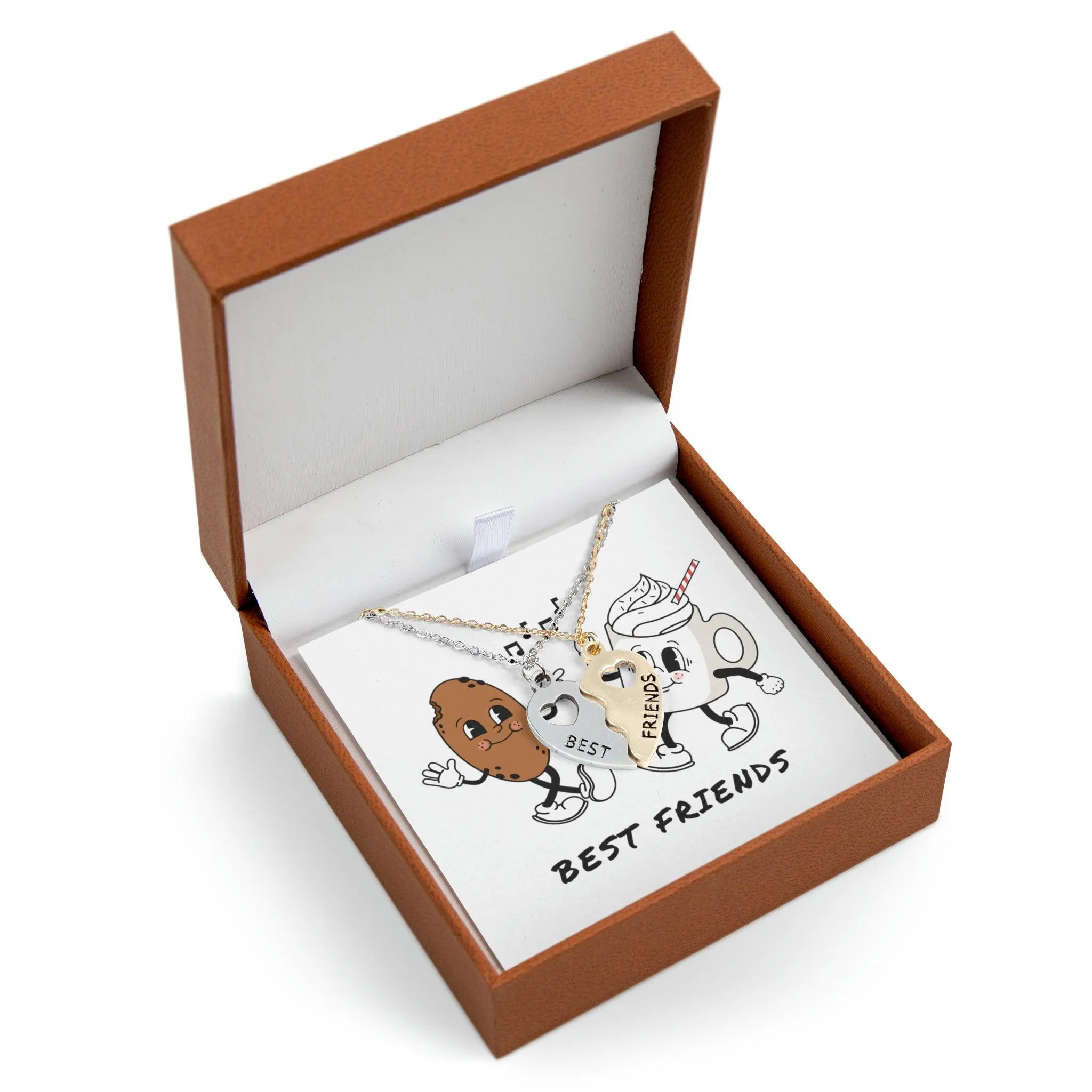 Elegant 18K Gold-Plated Best Friends Necklace Set with Personalized Gift Boxes