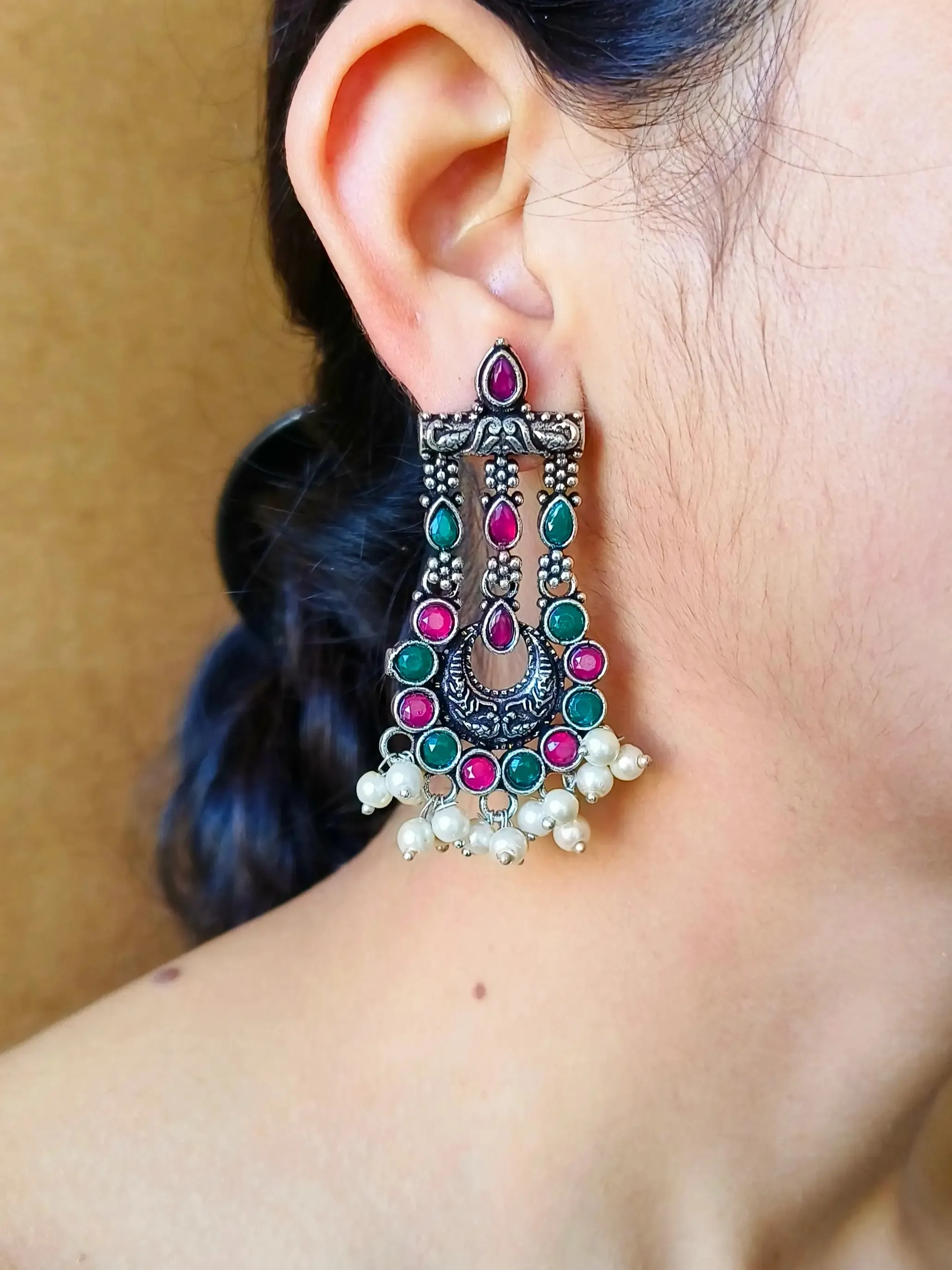 Elegant Oxidised German Silver Dangler Earrings – Timeless & Stylish | Sarichka