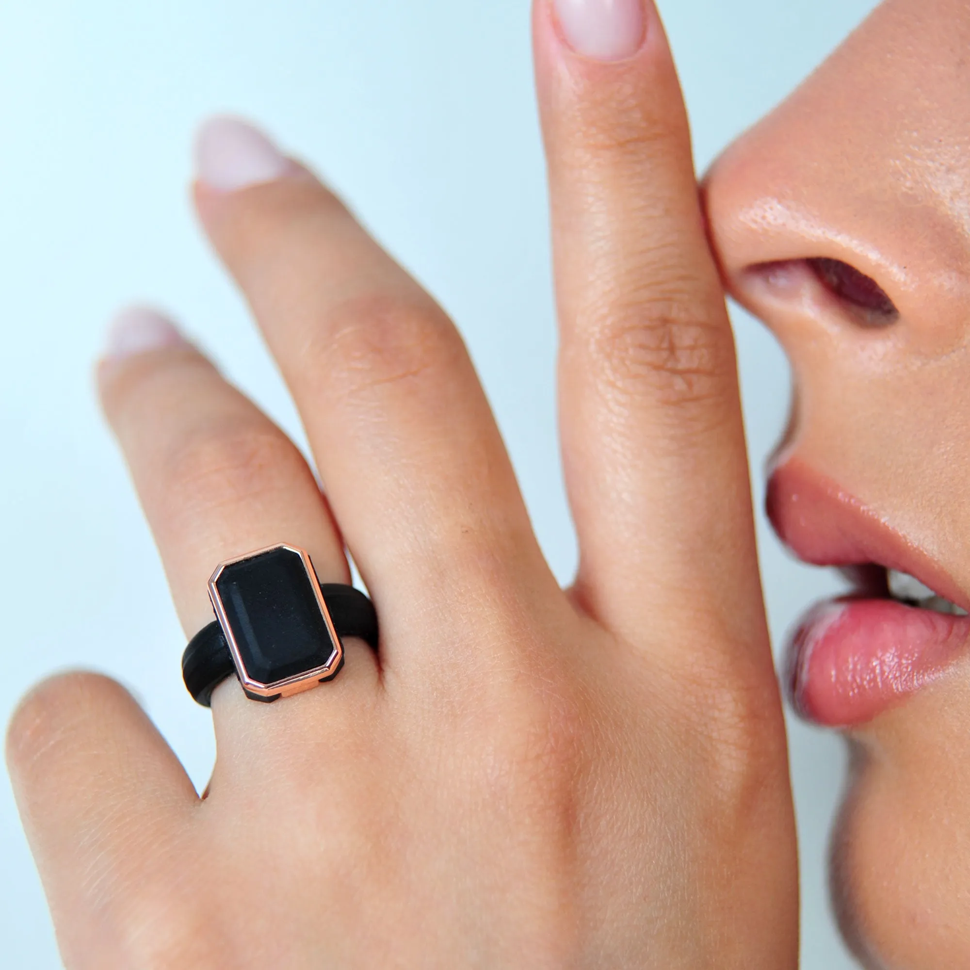 Emerald, Oversized & Oval Collection - Silicone Rings with Metal Frame - Set of 3
