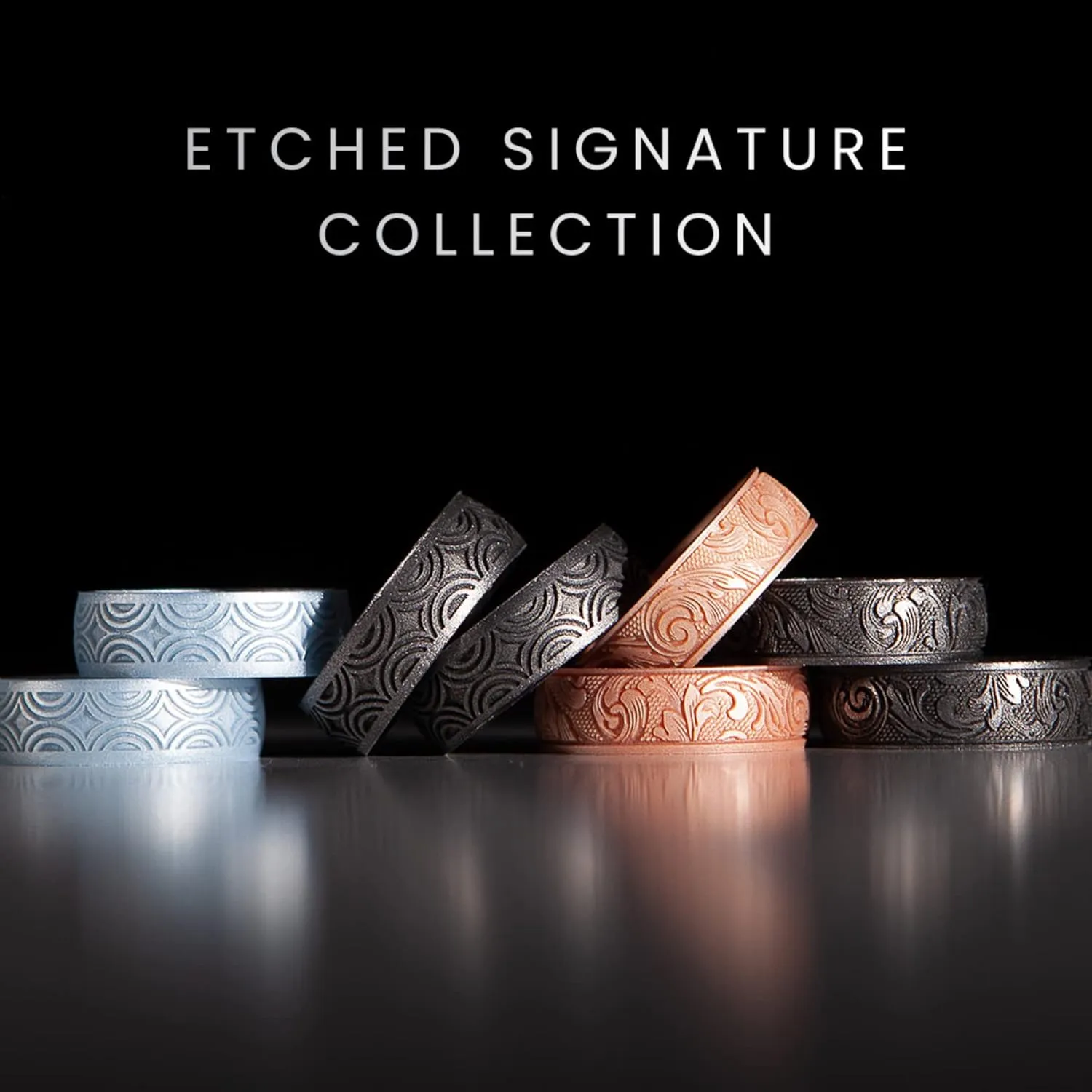 Enso Rings Signature Etched Collection - Classic Etched Silicone Rings - Comfortable and Flexible Design - Made in USA