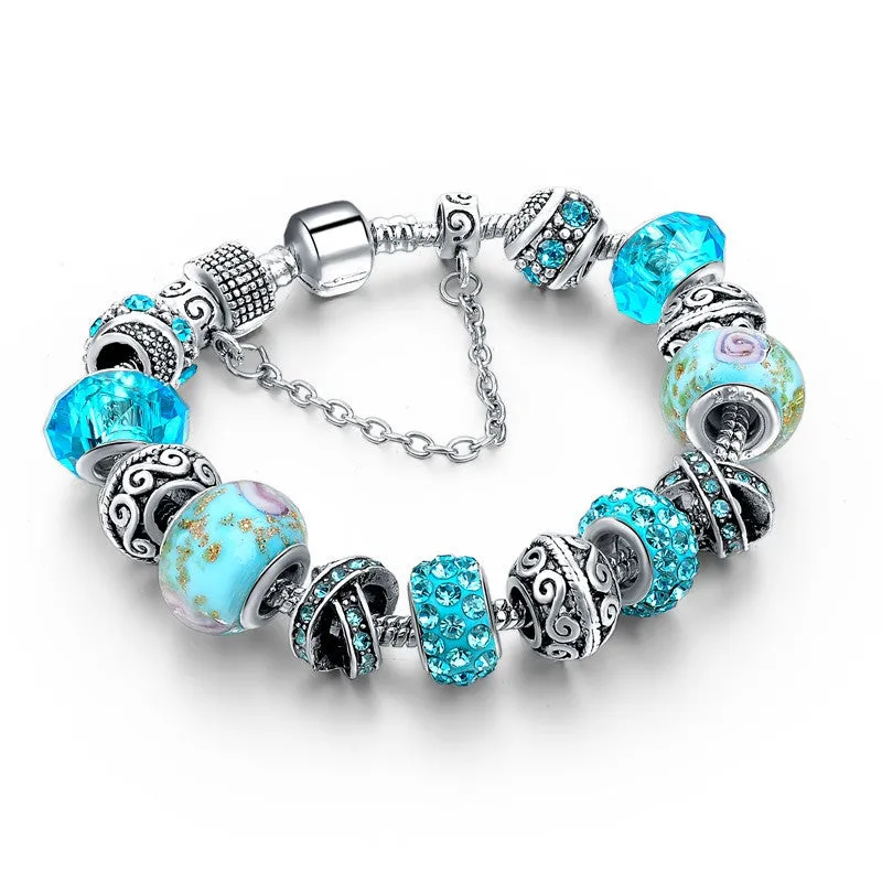 European Charm Silver Chain Bracelets & Bangles For Women