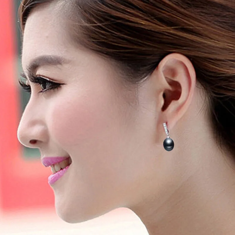 Exotic Black Freshwater Pearl CZ Drop Earrings