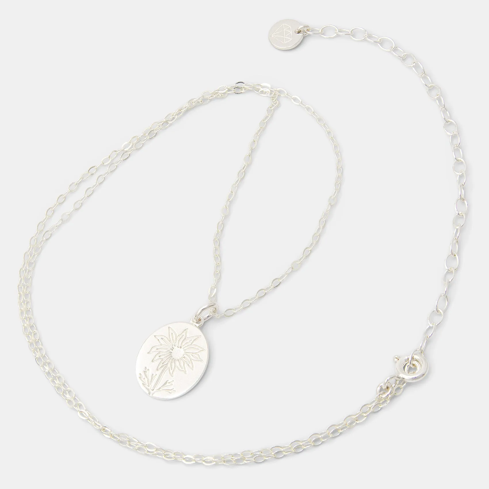 Flannel Flower Oval Silver Pendant Necklace
