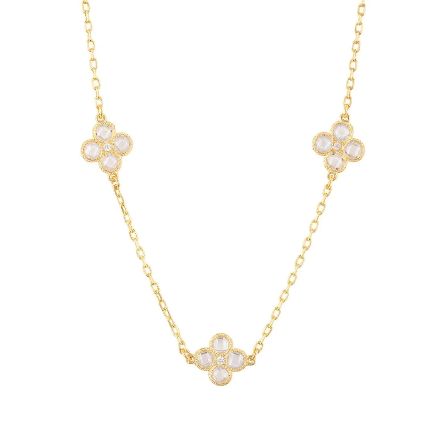 Flower Clover Triple Choker Necklace Dipped in Gold