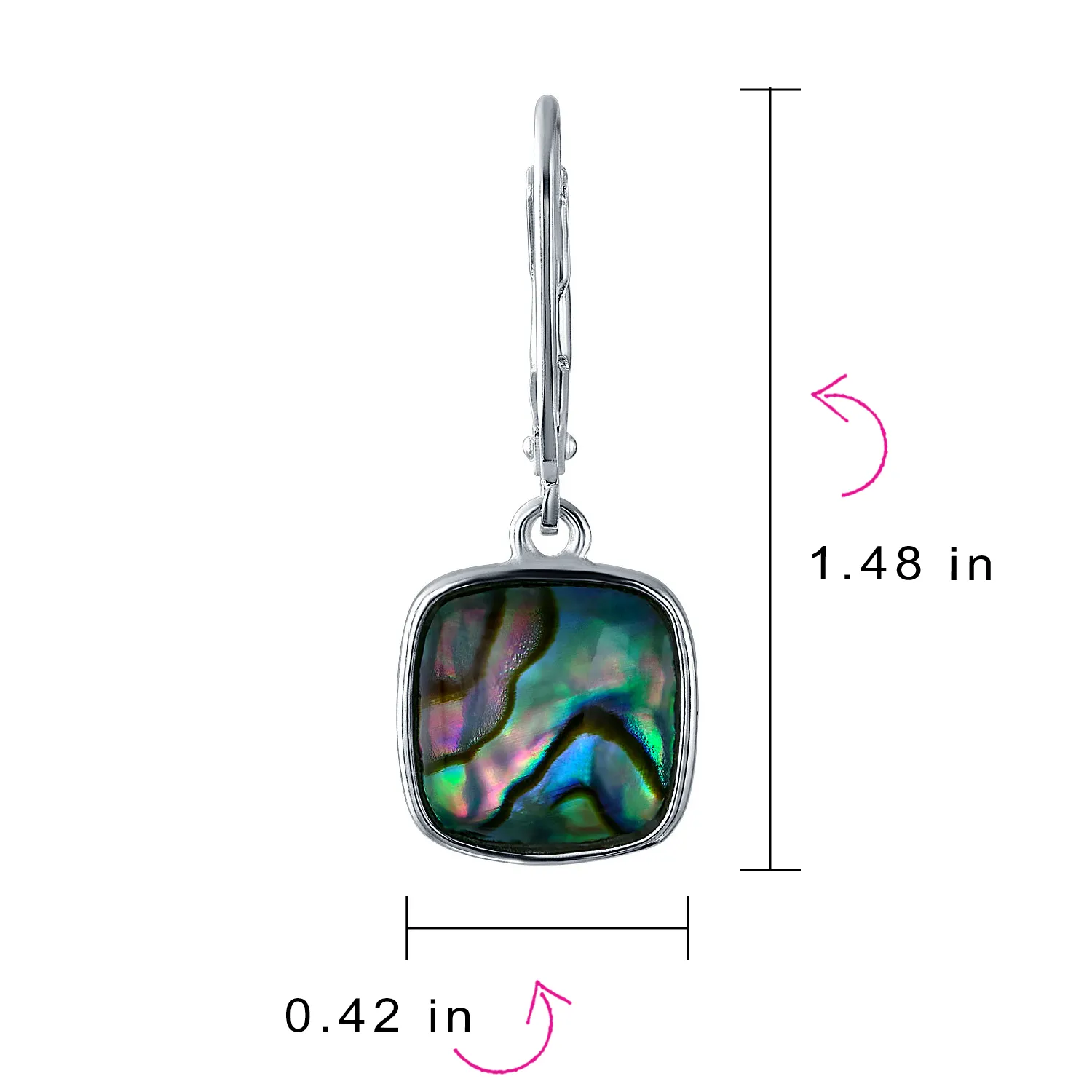 Geometric Iridescent Abalone Shell Square Teardrop Dangle Earrings Sterling Silver