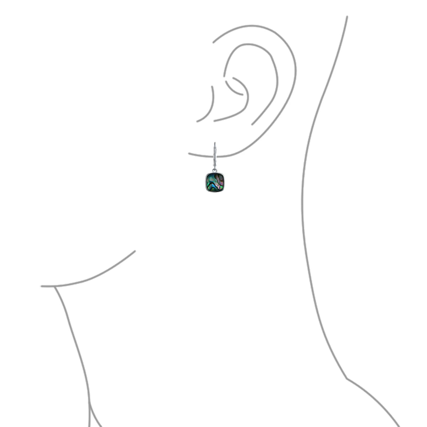 Geometric Iridescent Abalone Shell Square Teardrop Dangle Earrings Sterling Silver