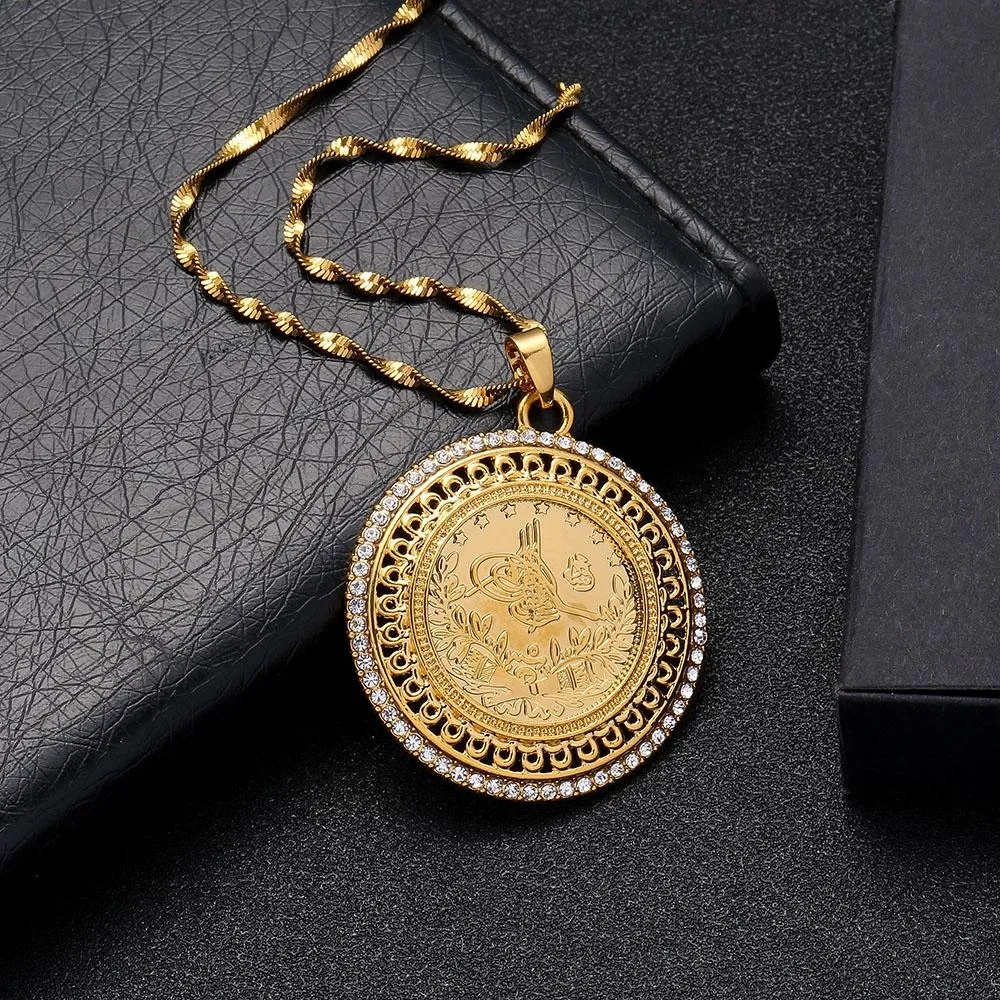 Gold and Crystal Allah Pendant Necklace