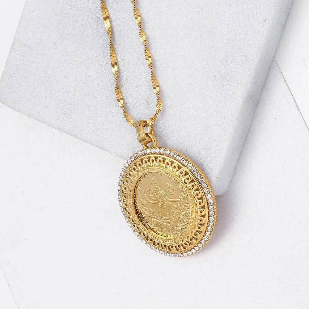 Gold and Crystal Allah Pendant Necklace