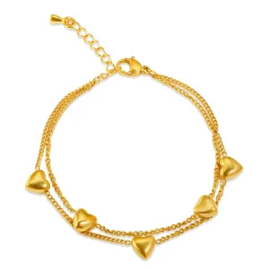 Gold Color Three-dimensional Heart-shaped Double Chain Bracelet Exquisite Jewelry