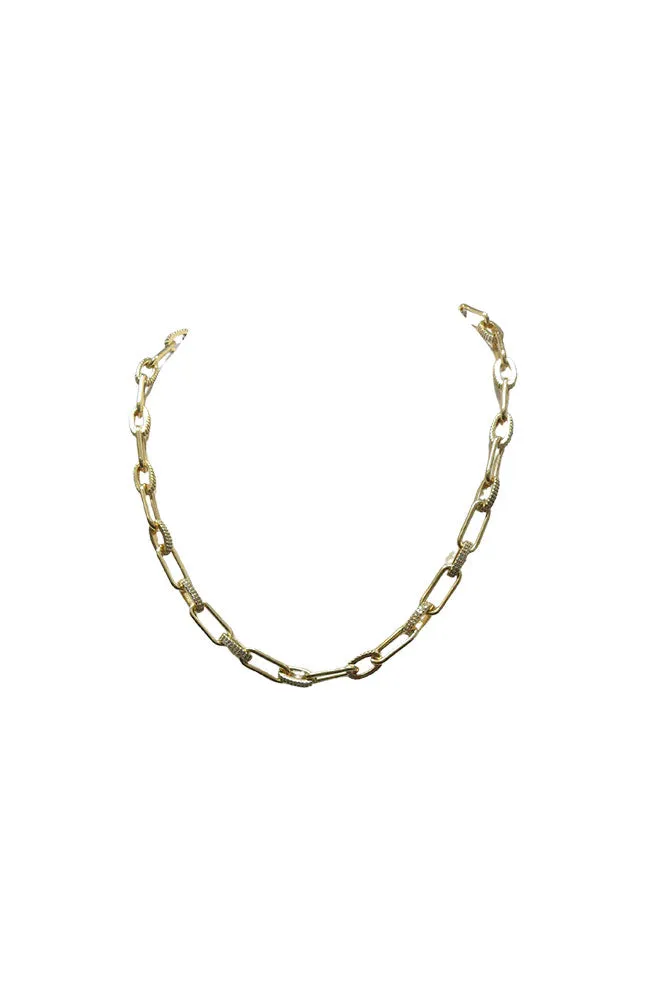 Gold CZ Link Chain Necklace
