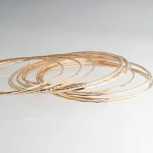 Gold Filled Stackable Slip On Bangles with Grooved Finish