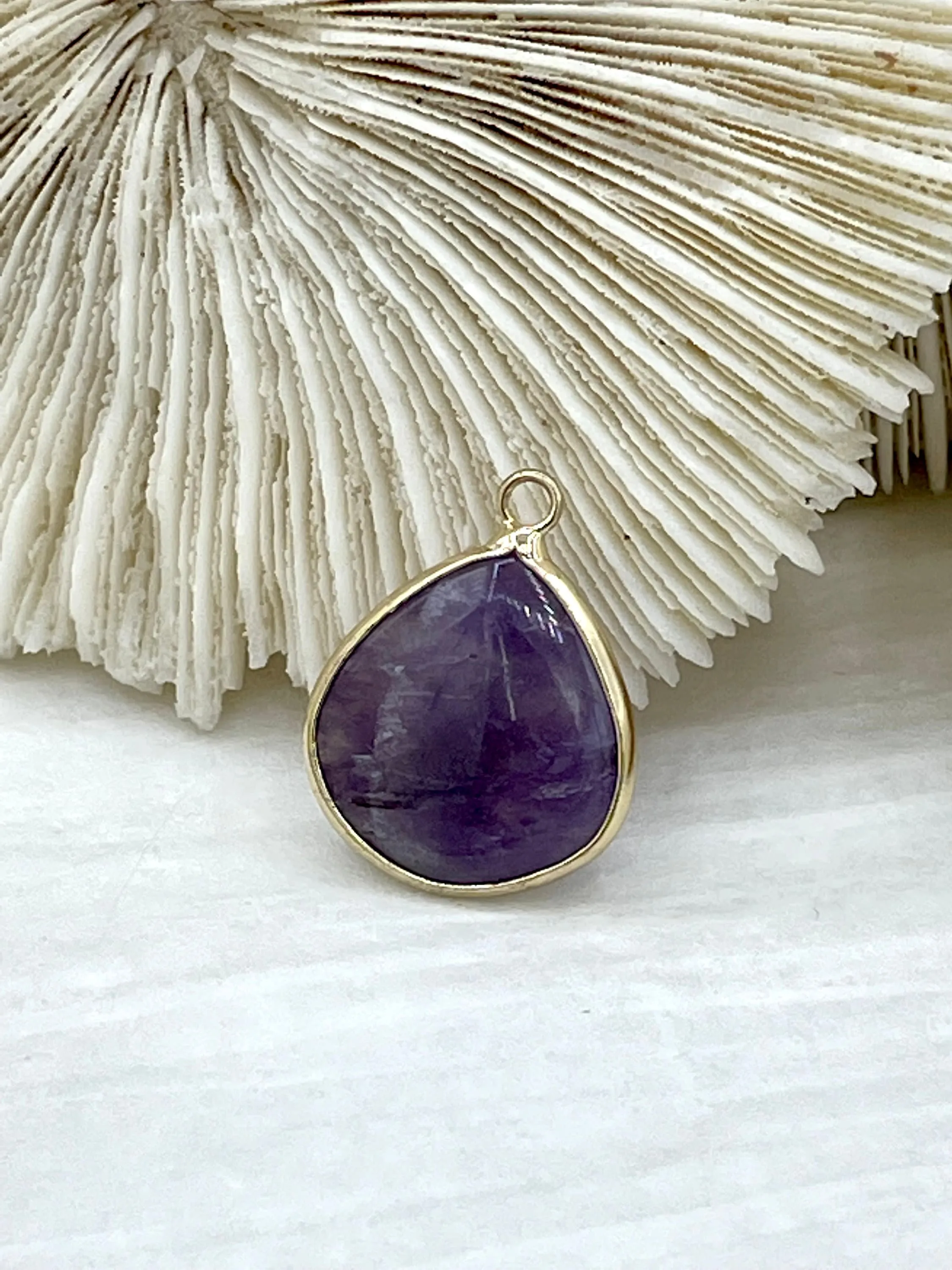 Gold Over Brass Soldered Natural Pink or Purple Quartz Drop Pendant with, 5 Styles Semi-Precious Gemstones Sold by the Piece.  Fast Ship