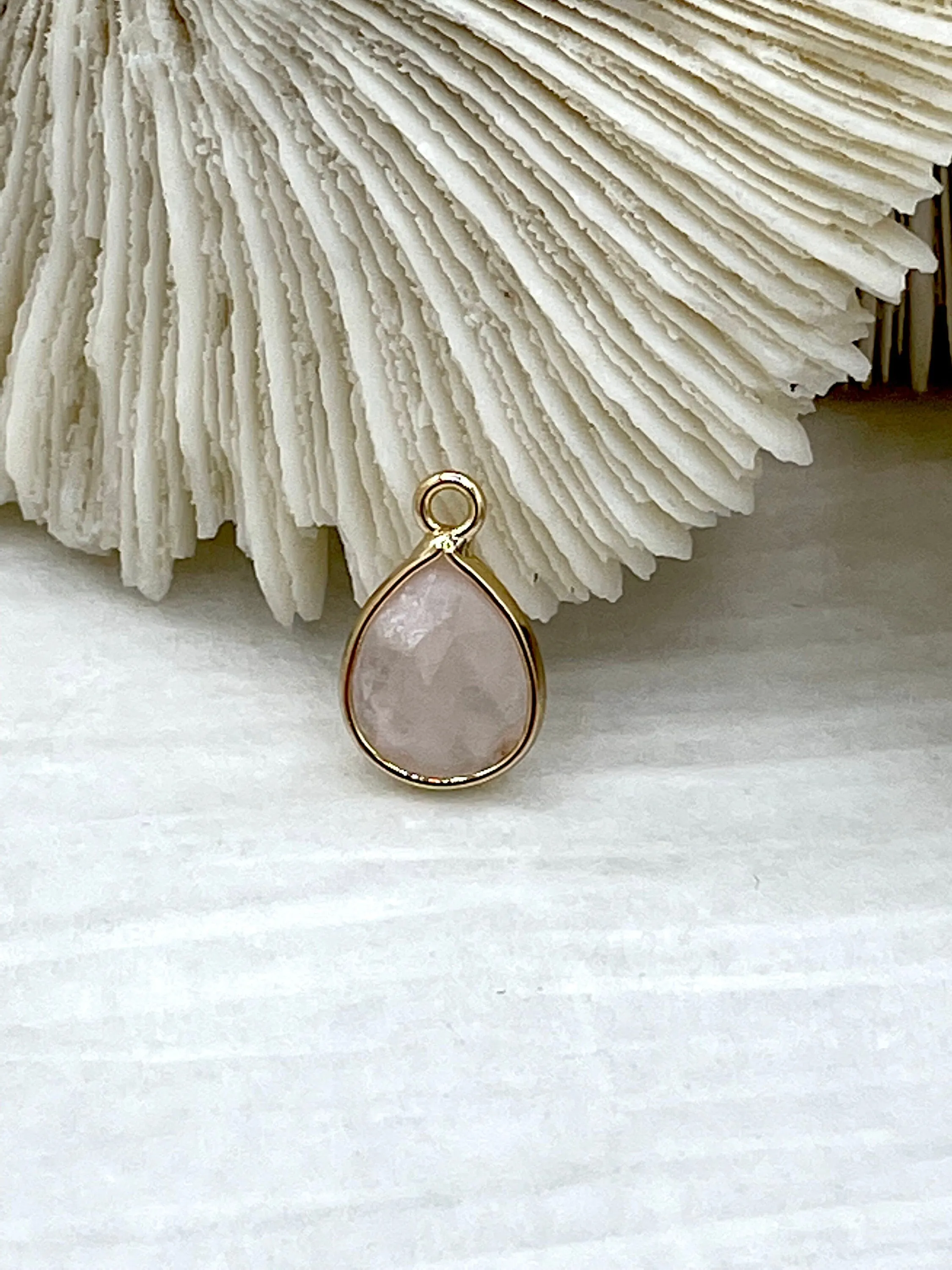 Gold Over Brass Soldered Natural Pink or Purple Quartz Drop Pendant with, 5 Styles Semi-Precious Gemstones Sold by the Piece.  Fast Ship