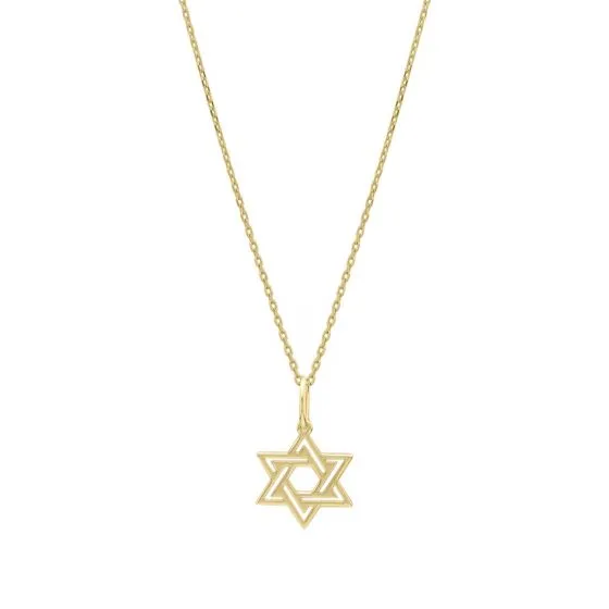 Gold Star of David Pendant Double Outline Necklace